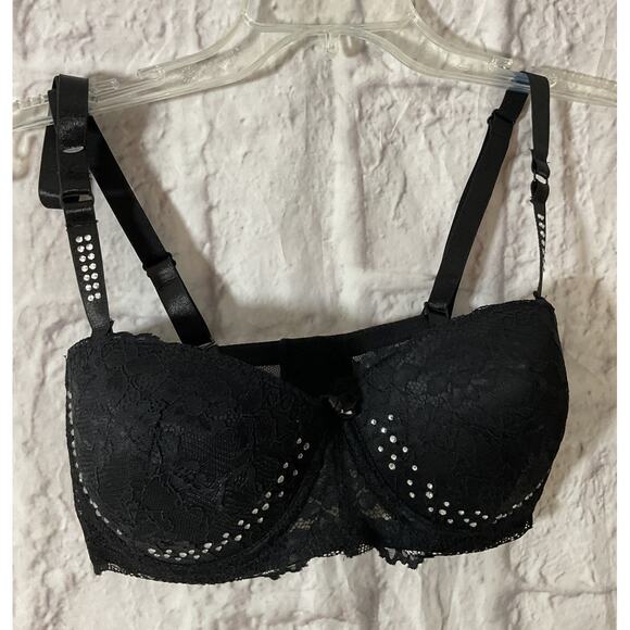 New Pure Beauty Size 38 C  Bra Rene Rofe Underwire Black Lace - Picture 2 of 6